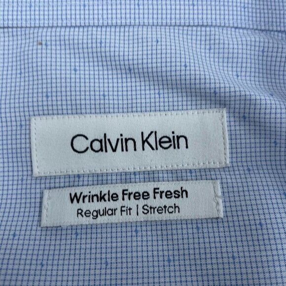 Calvin Klein Mens Wrinkle Free Dress Shirt Regular Fit Size L Blue Stretch A0652 - Picture 2 of 8